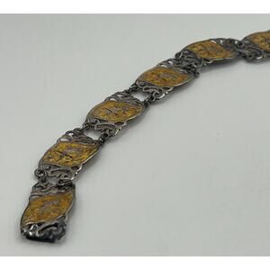 VTG SIAM STERLING SILVER YELLOW ENAMEL LINK BRACELET